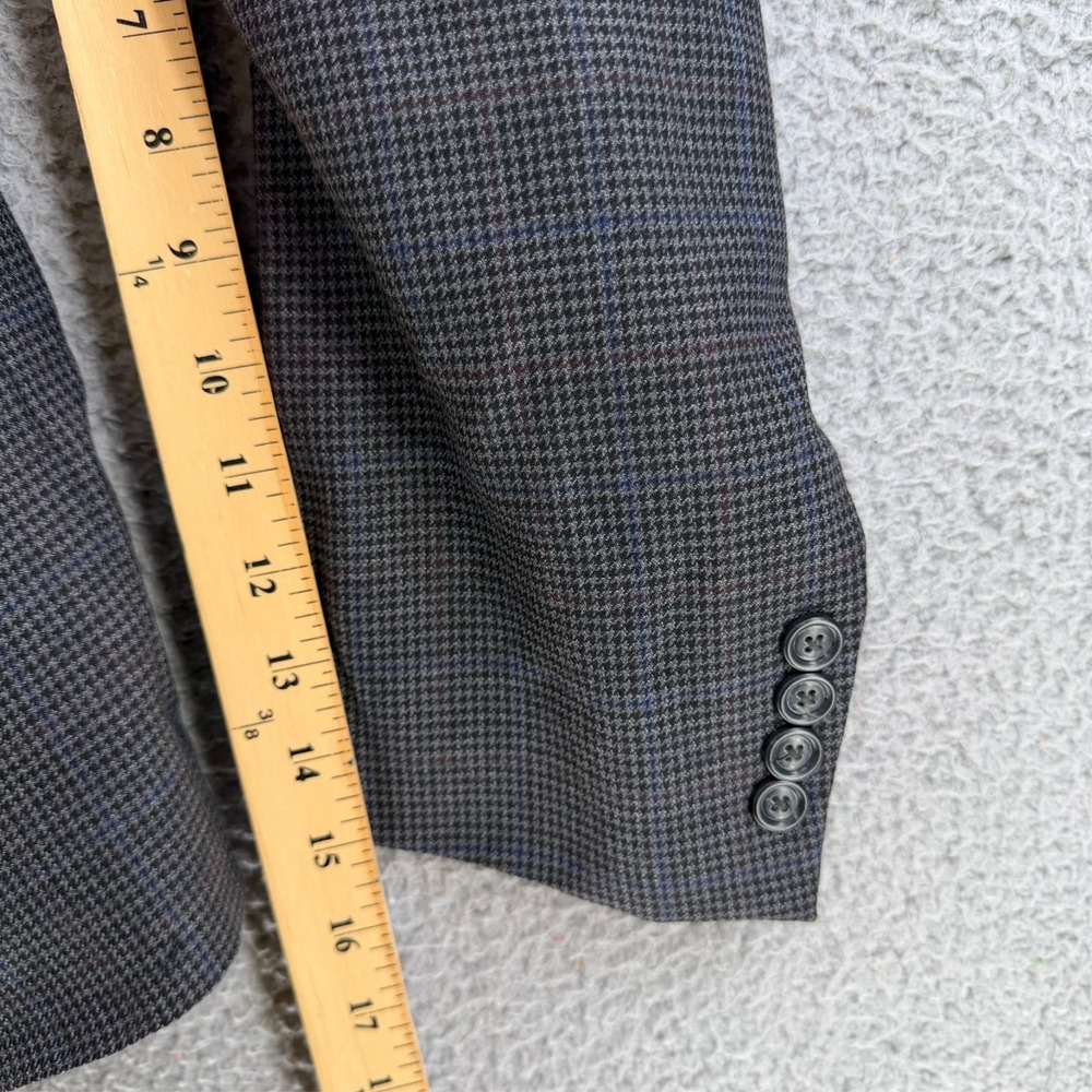Jos A Bank Traveler Tailored Fit Sport Coat Blazer Men 48R Wool Houndstooth Gray - Picture 14 of 16